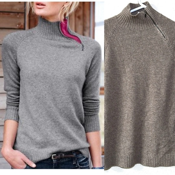 Garnet Hill 100% Cashmere Sweater Zip neck - Picture 1 of 6